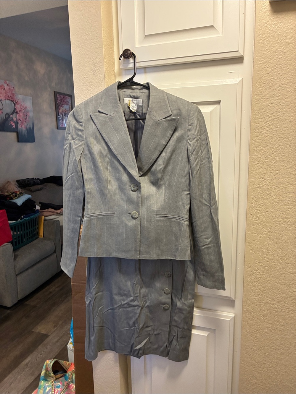 Nine West Gray Pinstripe Blazer and Skirt Suit - Picture 4 of 13